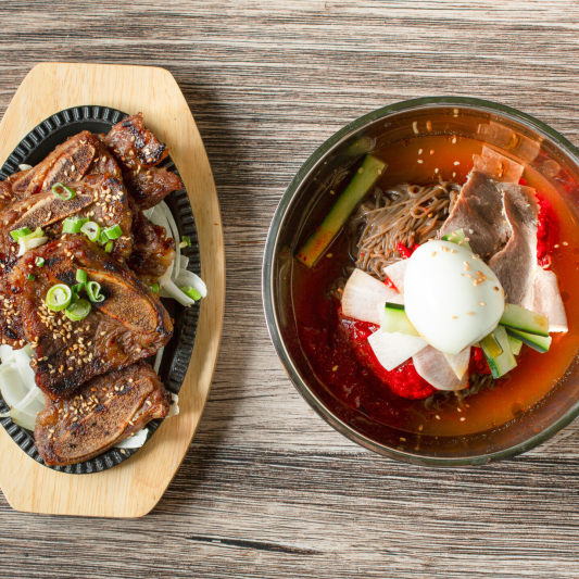 Spicy Mixed Buckwheat Noodles (비빔냉면) + LA Galbi Combo (갈비 콤보)