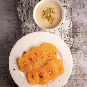 Kesar Milk with Jalebi