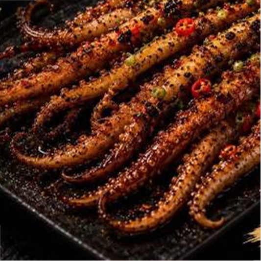 Black Garlic Squid Tentacles Skewers (4 pcs) 黑蒜鱿鱼须 (4)