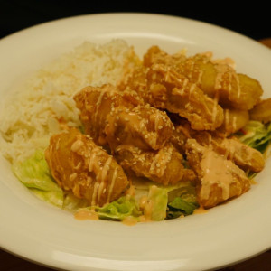 13. Sweet & Sour Crispy Battered Fish on Rice / 甜味鱼饭