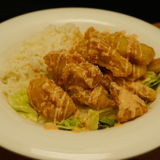 13. Sweet & Sour Crispy Battered Fish on Rice / 甜味鱼饭