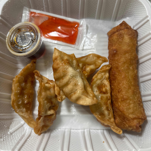 Gyoza (6 pcs) and Egg Roll (2 pcs)