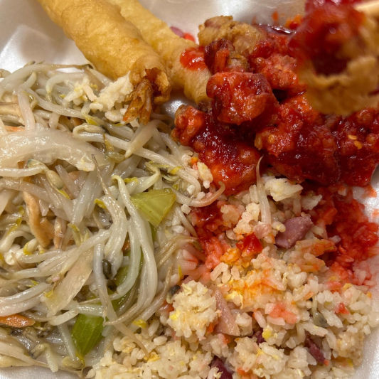 3. Sweet & Sour Pork, Pork Chow Mein, Pork Fried Rice & Fried Shrimp (2 pcs)