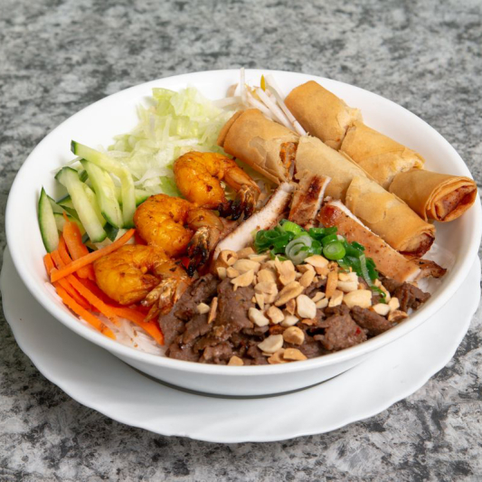 V9. Grilled Satay Beef, Chicken, Shrimp & Spring Roll Vermicelli