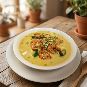 D9. Soupe au cari et aux crevettes, au lait de coco (vermicelles)