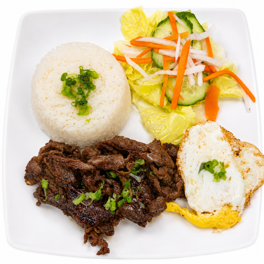 C5. Grilled Beef with White Rice & Fried Egg / Cơm Thịt B&ograve; Nướng