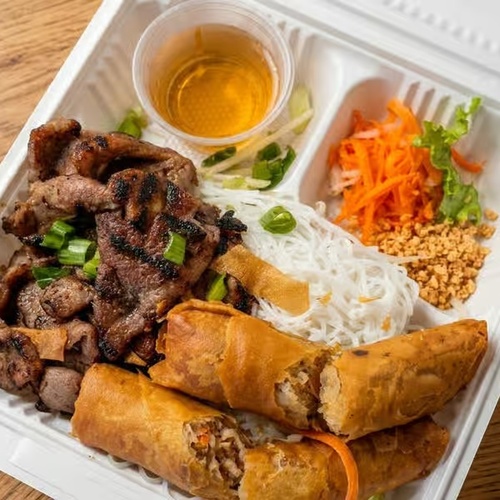 Grilled Pork & Egg Roll over Vermicelli