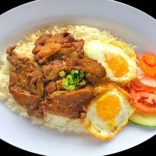 513. Chicken and Fried Egg on Steamed Rice - Com Ga, Trung Chien