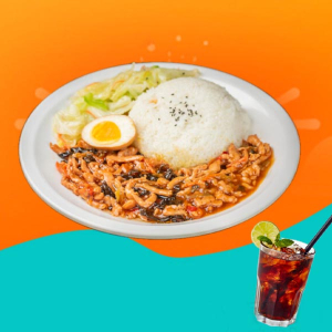 Stir-Fried Pork Rice Bowl + Milk Tea / 小炒肉盖饭 + 奶茶
