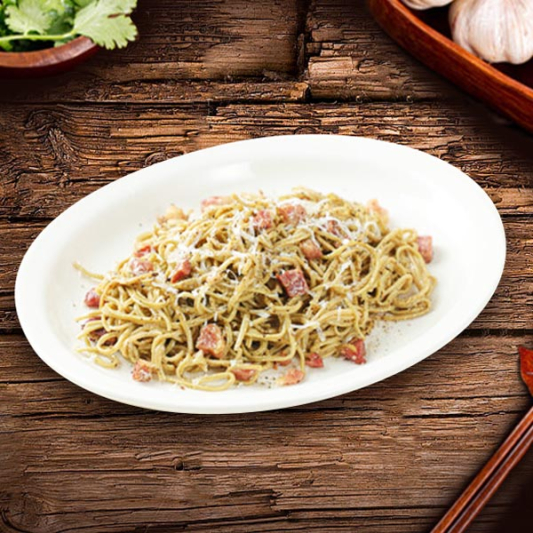 Bacon and Egg Yolk Spaghetti + Random Drink / 培根蛋黄意大利细面 + 随机饮品