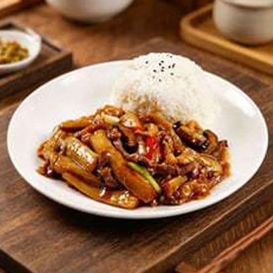 N03. Rice with Dace & Eggplant in Black Bean Sauce 豆豉鲮鱼茄子蒸饭