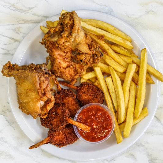 Fried Chicken (2 pcs) & Shrimp (4 pcs)