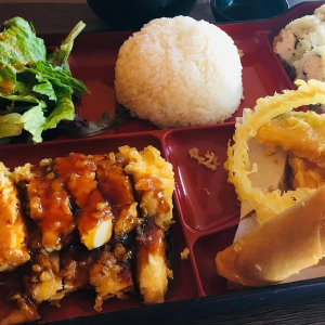 44. Chicken Teriyaki, Mixed Tempura & California Roll (4 pcs)