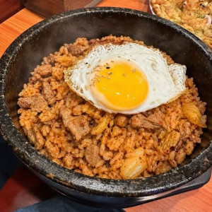 T. Stir-Fried Rice with Pork and Kimchi on Hot Stone Pot