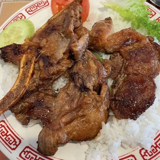 Pork Chop with Steamed Rice Plate