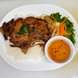Grilled Pork Chop & Shredded Pork over Rice 肉扒豬皮飯