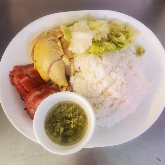 BBQ Pork (Cha Siu) & Free-Range Chicken over Rice 叉燒黃毛雞飯