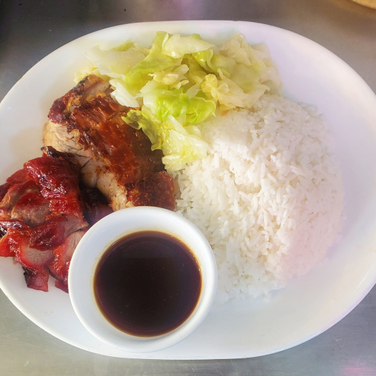 BBQ Pork (Cha Siu) & Roast Pork over Rice 叉燒燒肉飯