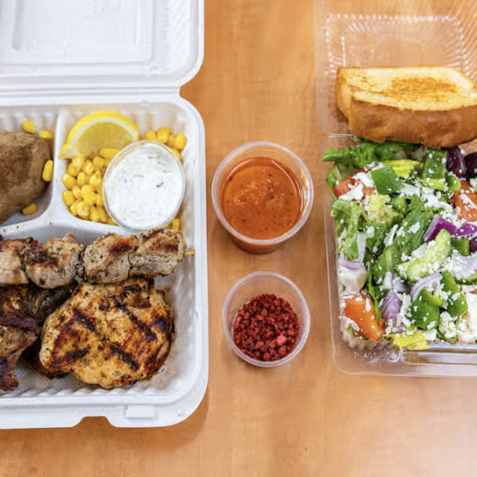 Greek Ribs (1/2 Rack), Chicken, & Souvlaki