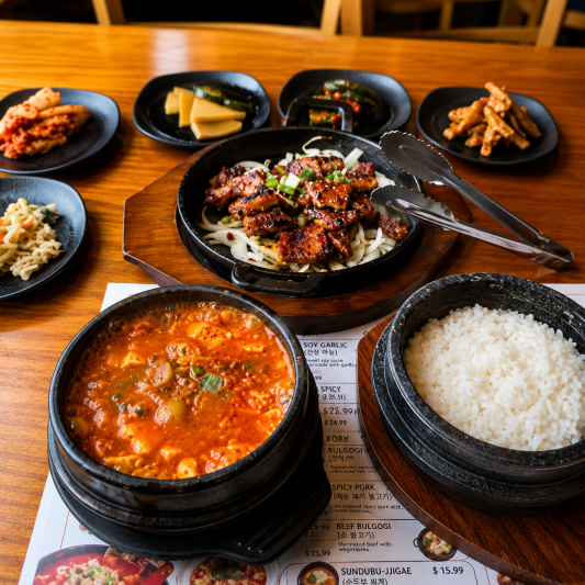 Marinated BBQ Pork 양념통 삼겹살 + Tofu Stew 순두부