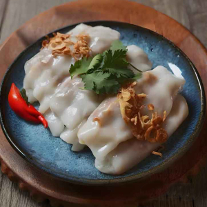 Steamed Plain Rice Noodle Wraps with Side of Pork Meatloaf