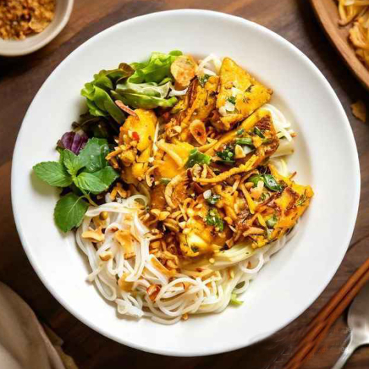 Pan-Fried Turmeric Fish & Fresh Dill with Rice Vermicelli Noodles
