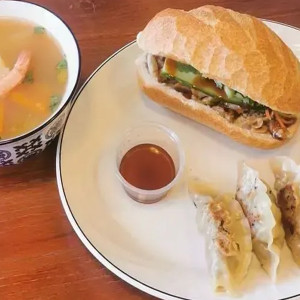 43. Dumplings + Soup + Small Banh Mi Combo