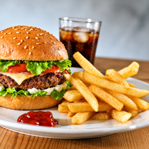 Veggie Burger with a Pop and Fries