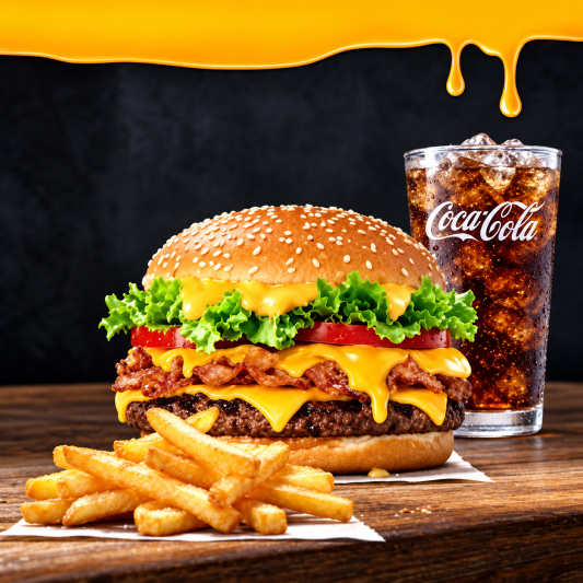 Hamburger with Fries and Pop