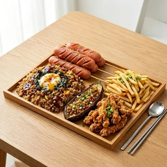 Eggplant with Split Legs + French Fries + Crispy Chicken Carcass + Starch Sausage + Old-Fashioned Bibimbap
