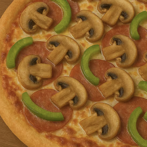 16. Pepperoni, Mushroom & Green Pepper Pizza (2 for 1)
