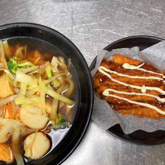 Udon Noodle Soup with Small Tonkatsu